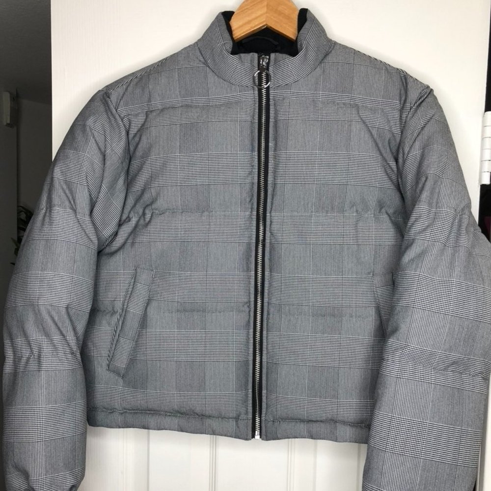 Grey Striped Puffer Ski Jacket